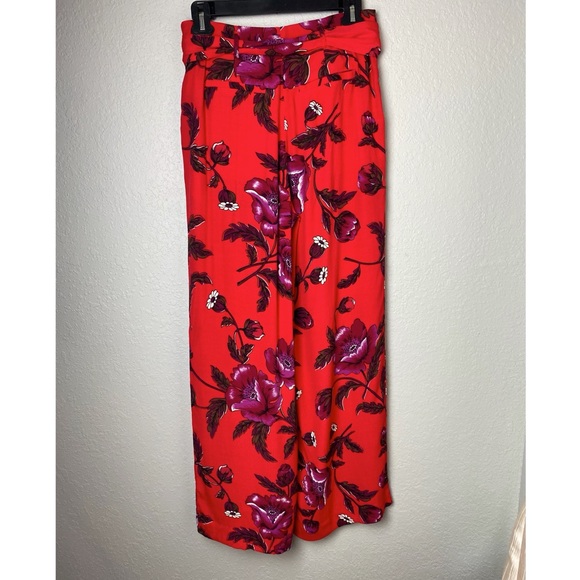 Anthropologie Pants Margo Wide Leg Red Floral Flowy Trousers sz 2 - Picture 3 of 10